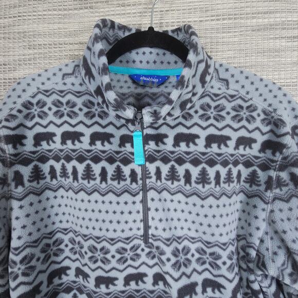Chubbies Sweater Mens S Blue Grey Fair Isle Fleece 1/4 Zip Bear Tree Snowflake - Picture 8 of 11